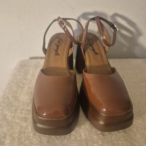 Free People Double Stack Platform Brown Mary Janes Women's Size  39.5 EU / 9 US